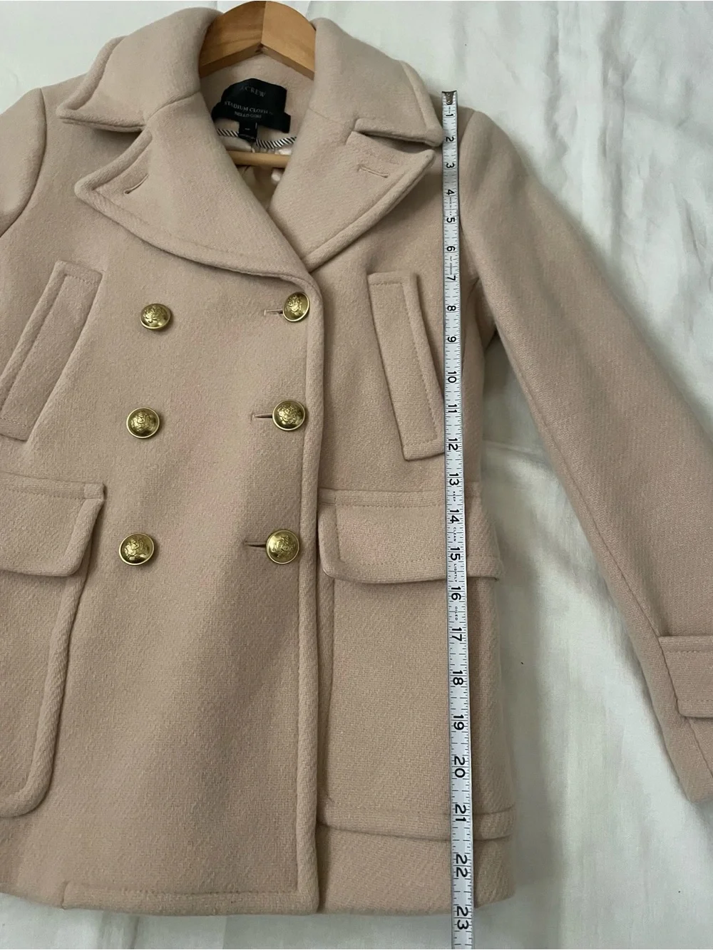 J. Crew Double-Breasted Peacoat in Blush Pink with Gold Buttons - Picture 13 of 14